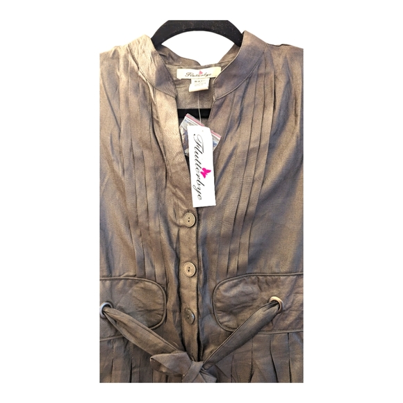 Flutterbye Women's Olive Green Button Up Tie Waist Top - Picture 4 of 8